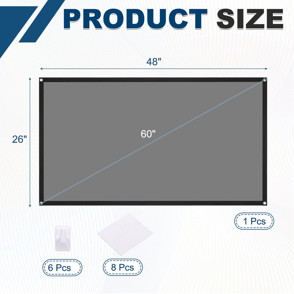 Uxcell Projector Screen 60 Inch 4K HD 16:9 Portable Ambient Light Foldable Anti-Crease Movie TV Projector Screen for Camping Patio Backyard Bedroom Indoor Outdoor Wall, Hook Type