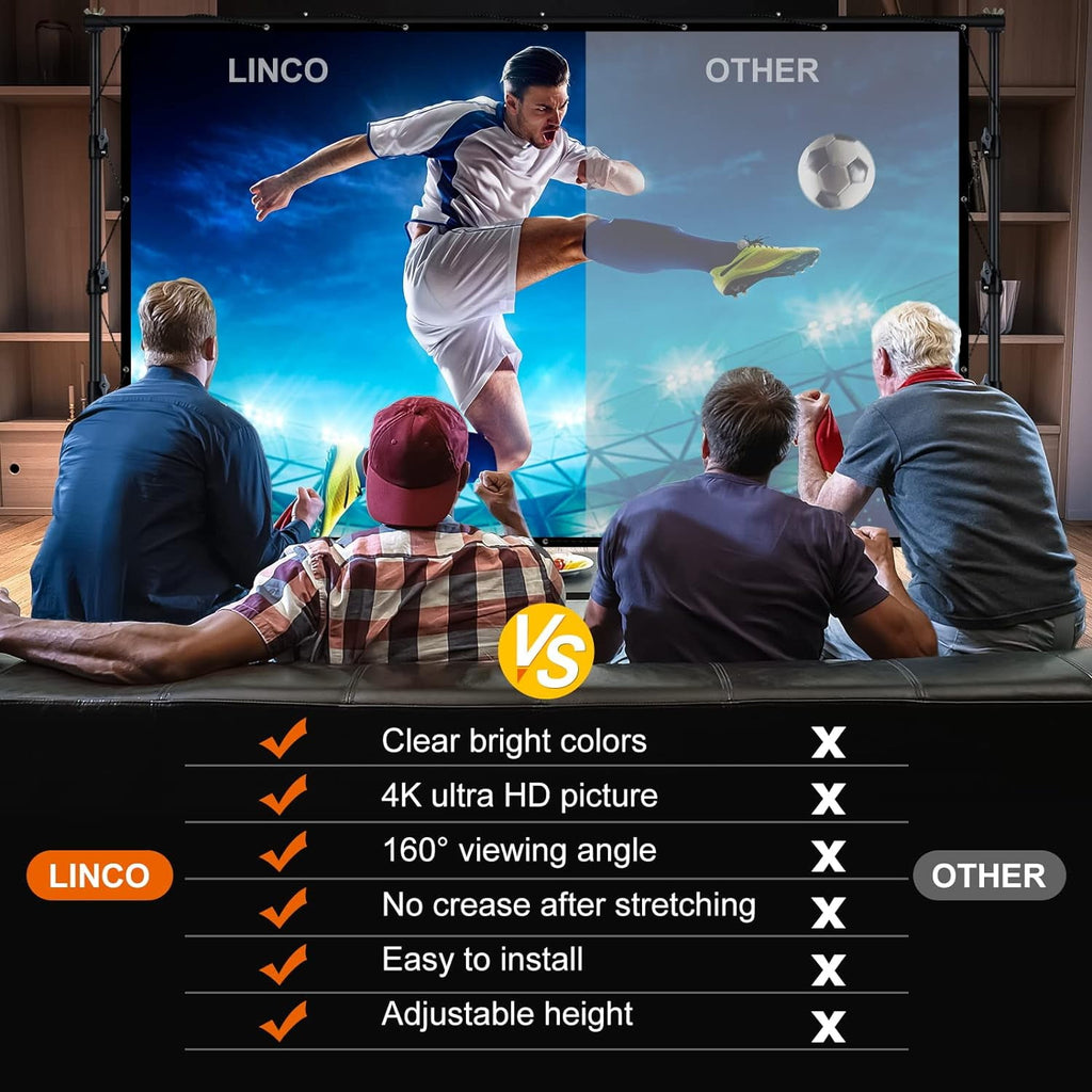 LINCO 120in Projector Screen Stand with Project Stand for 4K HD 16: 9 Screen Wrinkle-Free with Carrying Bag -AM307T