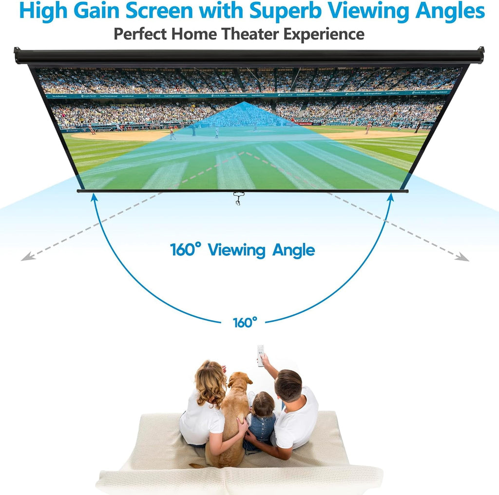 80'' 16:9 HD Projection Screen Foldable Anti-Crease Portable Projector Movie Screen Manual Pull Down for Home Theater Presentation Education Outdoor Indoor Public Display, Black