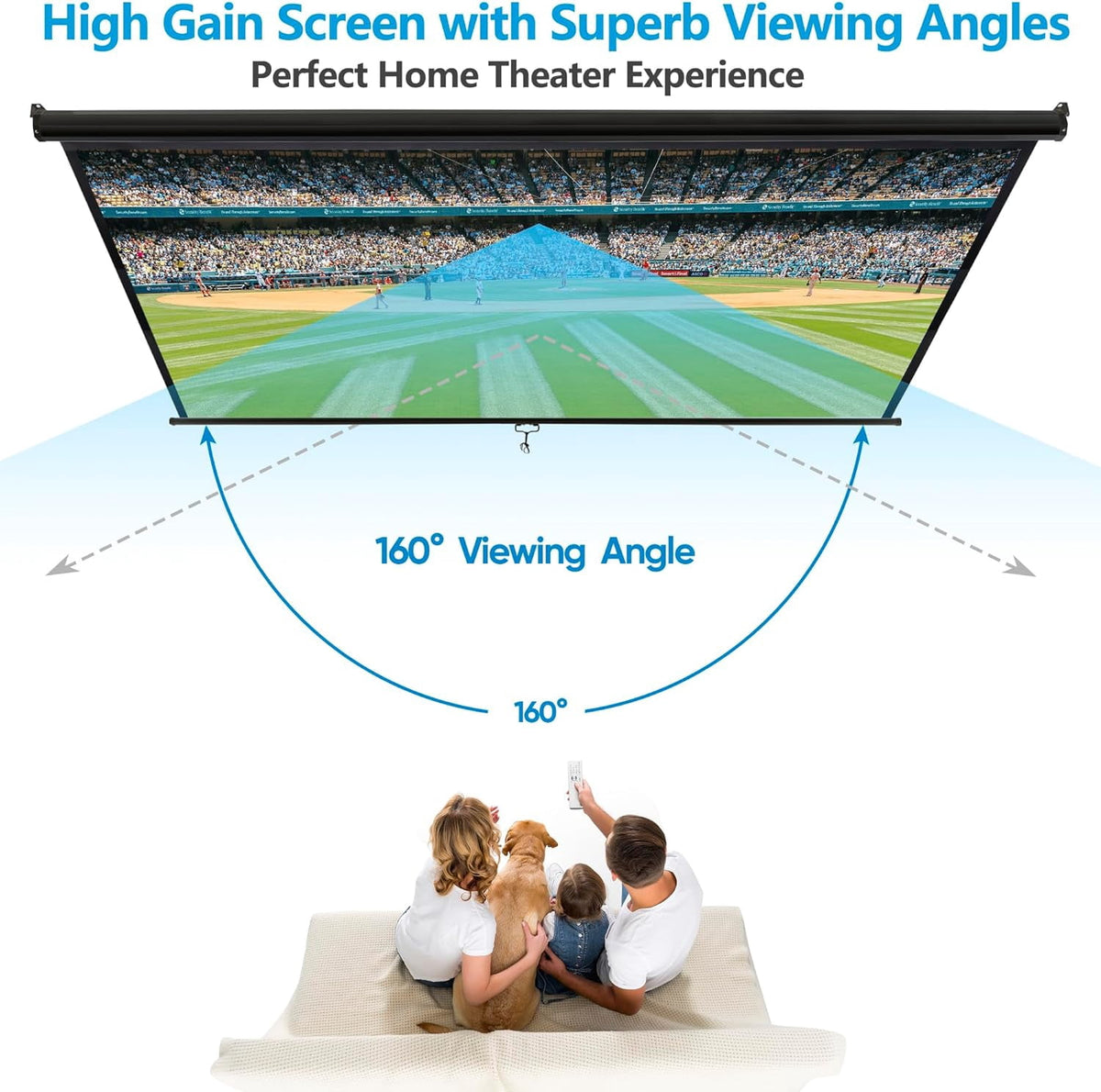 80'' 16:9 HD Projection Screen Foldable Anti-Crease Portable Projector Movie Screen Manual Pull Down for Home Theater Presentation Education Outdoor Indoor Public Display, Black