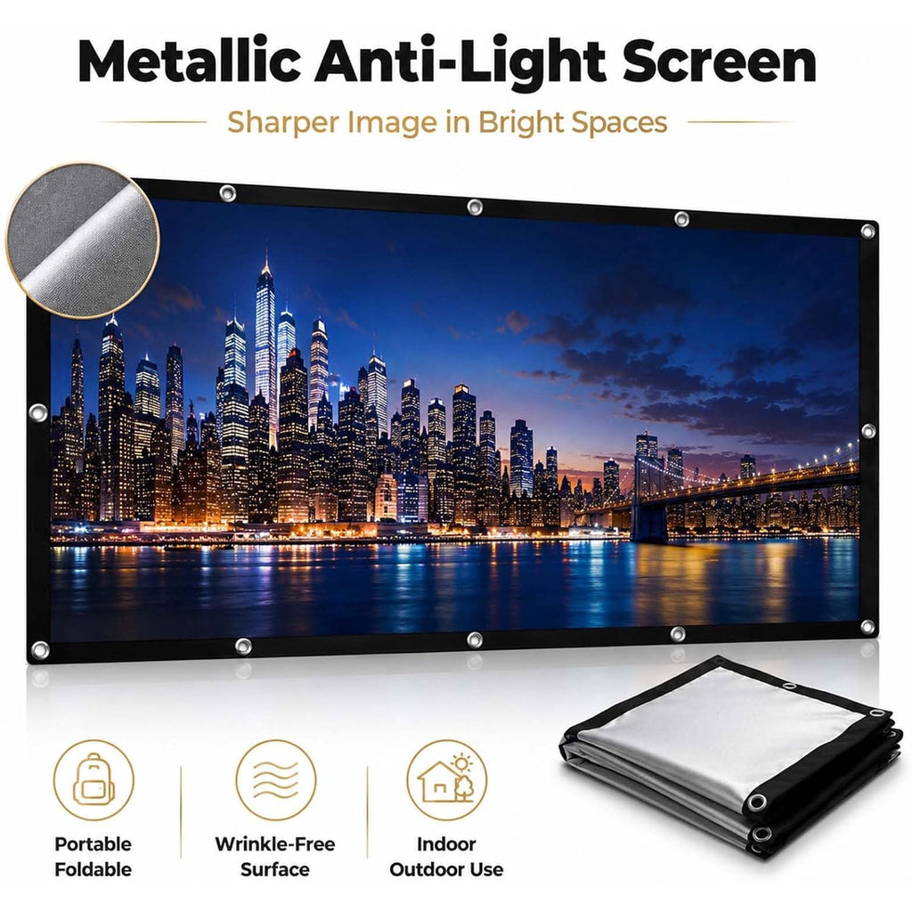 Metallic Anti-Light Projector Screen, 4K HD 16:9 ALR Projection Screen, Foldable Portable Outdoor Movie Screens, Wall Mount Display for Home Theater, Office and Camping,72in