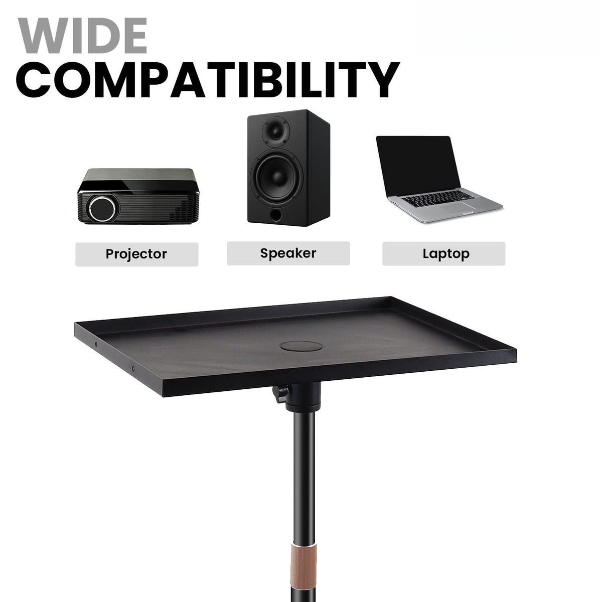 TENGDA Adjustable Floor Projector Stand 35.5‑53 Height Universal Projector Mount Tiltable Tray Heavy Duty Metal for Home Office Studio