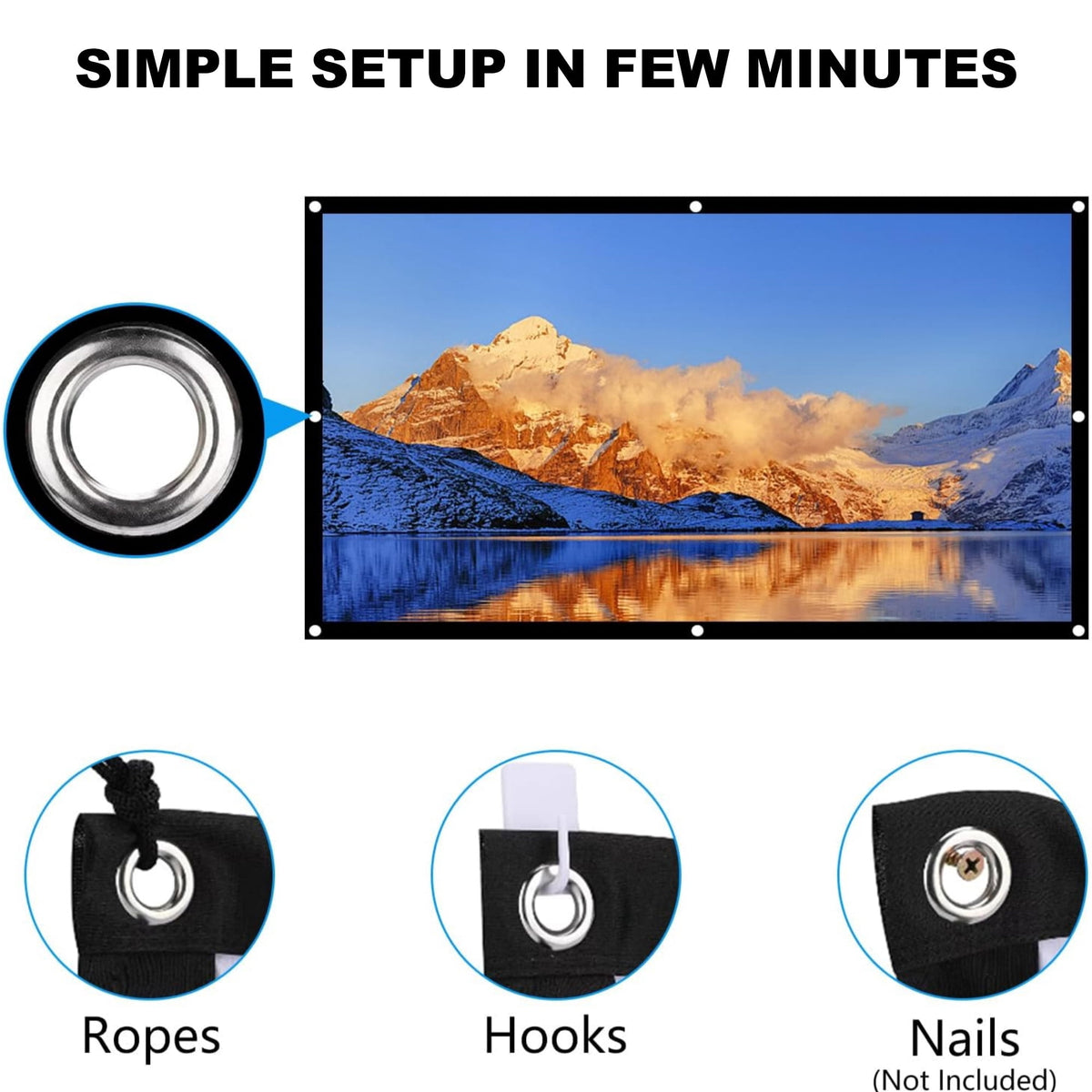 BDQ Projector Screen 100-Inch, 16:9, Front & Rear Projection, Portable Wrinkle-Free.