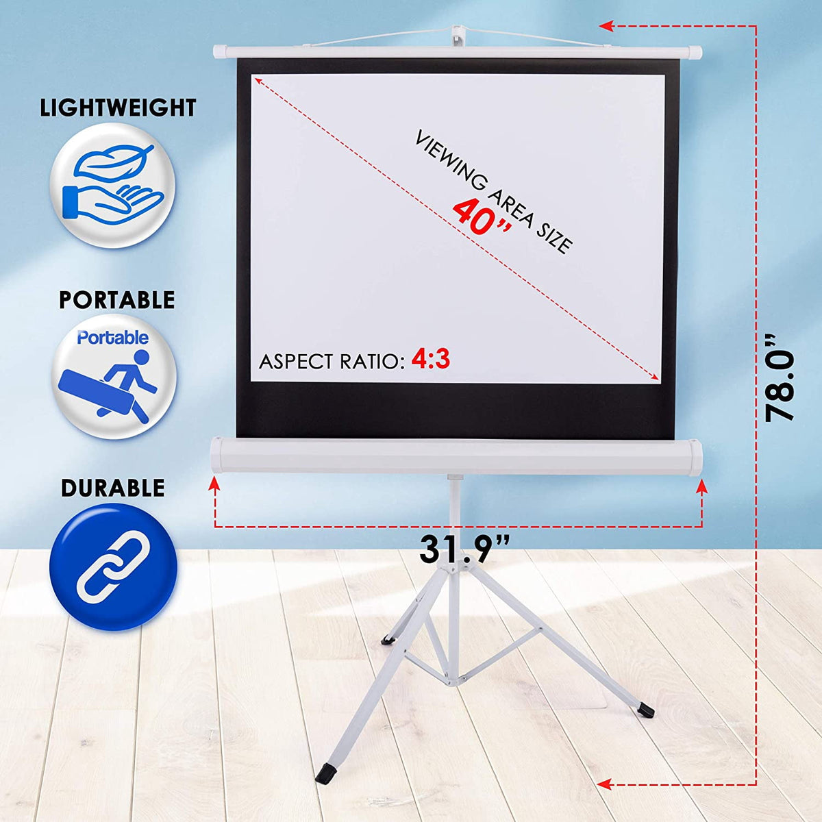 Pyle® Prjtp42 Floor-Standing Portable Tr Manual Projector Screen (40-inch)