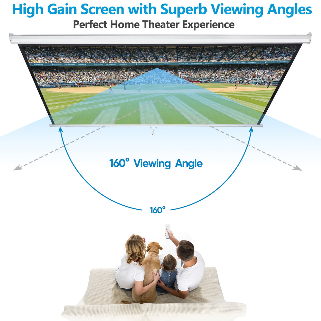SuperDeal HD 100in Projection Screen 16:9 Auto-Lock Projector 160° View Angle Matte White