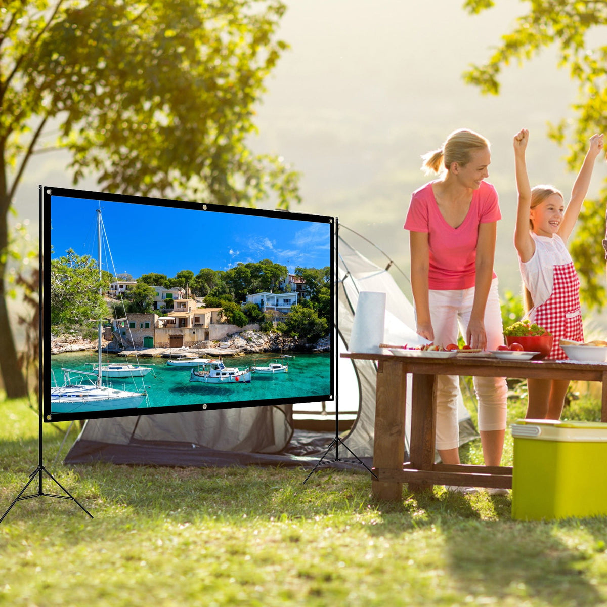 Portable Projection Screen for Home Indoor Outdoor Movies Foldable Double AntiCrease