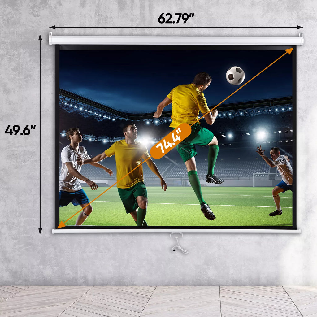 SuperDeal Projector Screen 72 inch 4:3 HD PVC Manual Projection Screen Home Theater Office White