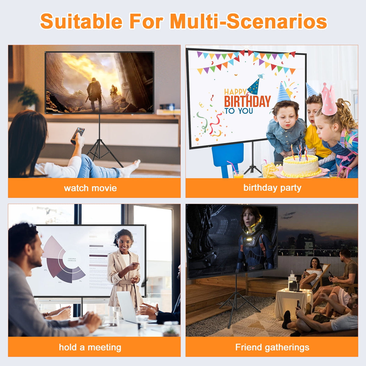 Visulapex Outdoor Projector Screen with Stand 80 inch, Portable Projector Screens for Outside Theater Home Backyard Movies