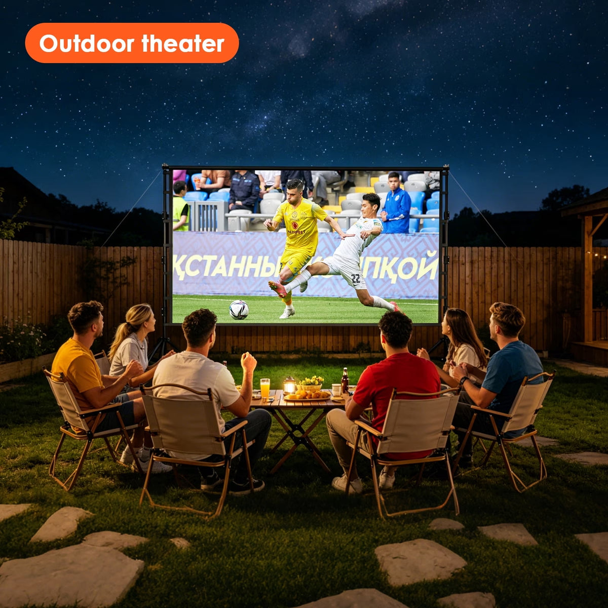 HVKDIEB 150 Inch Outdoor Projector Screen with Stand, 4K HD Portable Movie Screen, Black Backing Milk Silk Fabric, Indoor Outdoor Theater