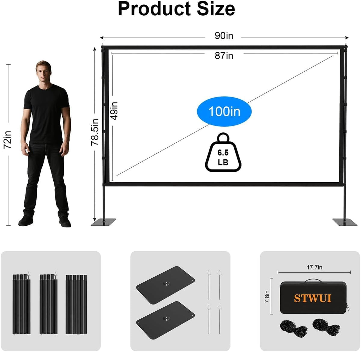 Projector Screen with Stand - 100 Inch Outdoor Projector Screen Portable Projector Screens 16:9 4K HD Outdoor Movie Screen with Carry Bag Can Enjoy Home Theater Projection Screen