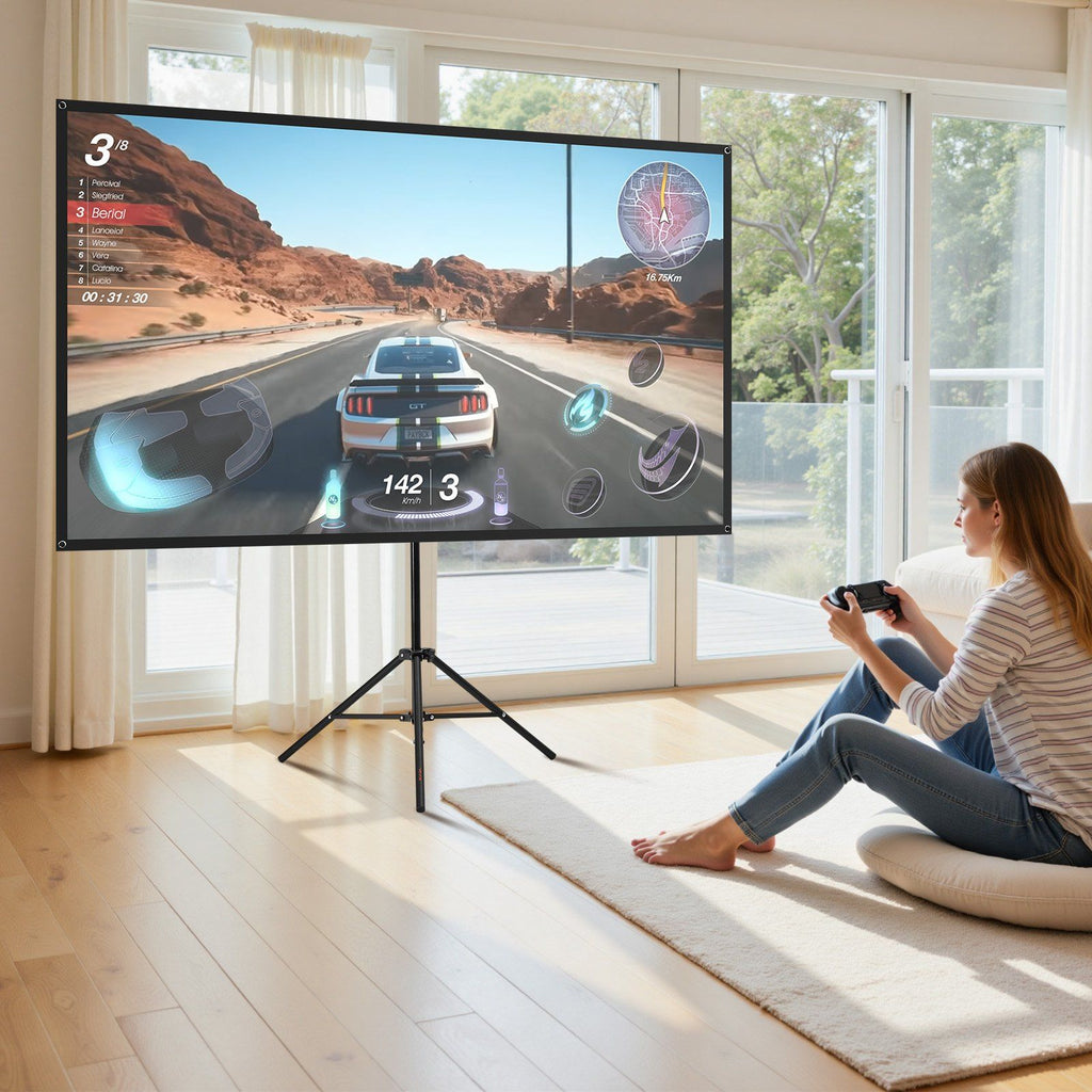 80" Portable Projector Screen with Stand, 4K HD Indoor/Outdoor, 16:9 Wrinkle-Resistant