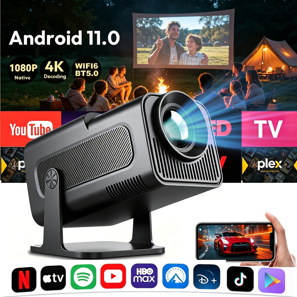 2026 New HD Smart Mini Projector, Native 1080P, Supports 4K, 180° Rotation, Remote Control, No Screen Needed, for Bedroom, Living Room, Office, Camping & Outdoor Entertainment