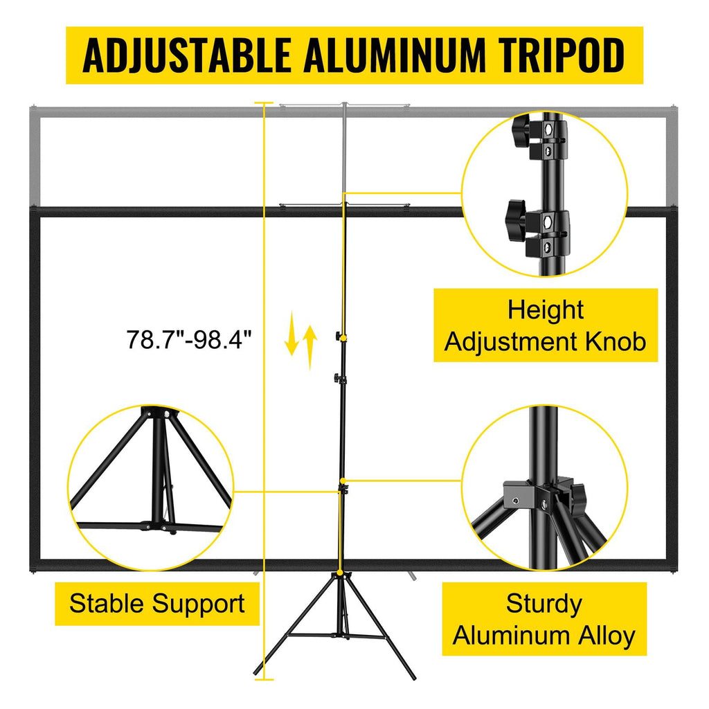 100 Inch 16:9 Projector Screen with Tripod Stand, 4K HD, convenient Height Adjustable