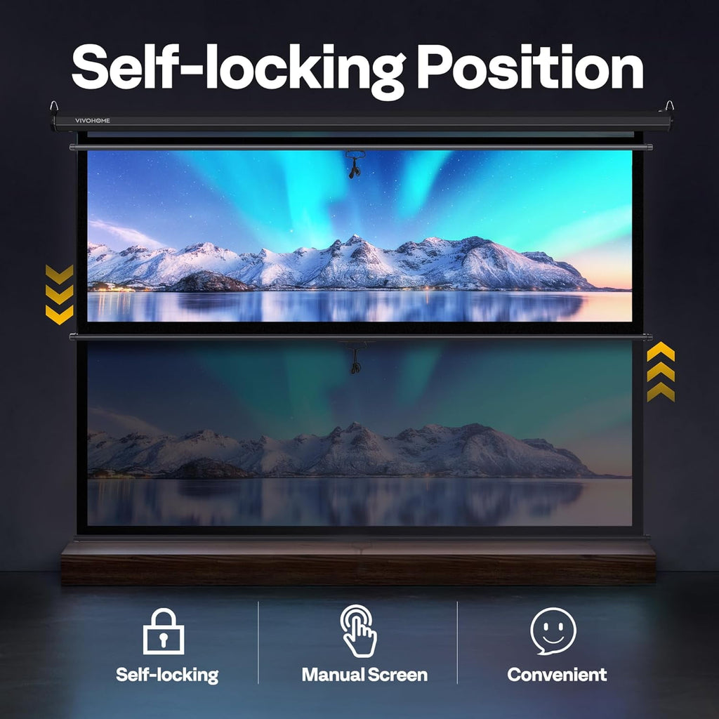 SPECSTAR 80 inch Manual Pull Down Projector Screen, 16:9 HD Retractable Projector Screens for Movie Home Theater Cinema Office Video Game, Black