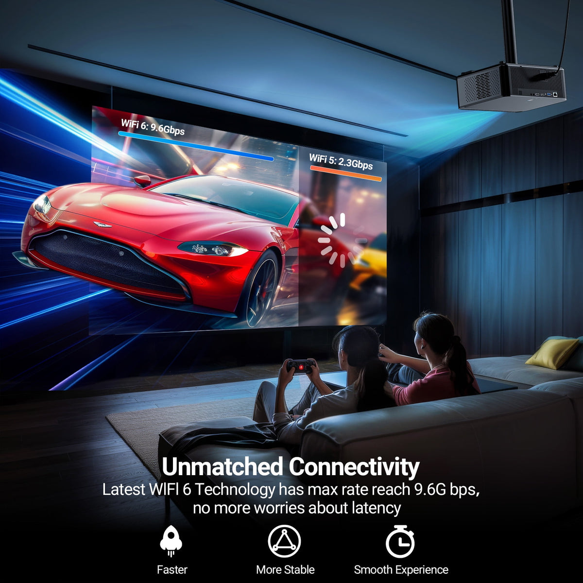 [900 ANSI & Auto Focus/Keystone] 4K Home Theater Projector with WiFi 6 and Bluetooth 5.2, Losei 300'' Movie Projector for Indoor/Outdoor, Smart Proyector Compatible with Phone/TV Stick/PC/PS5
