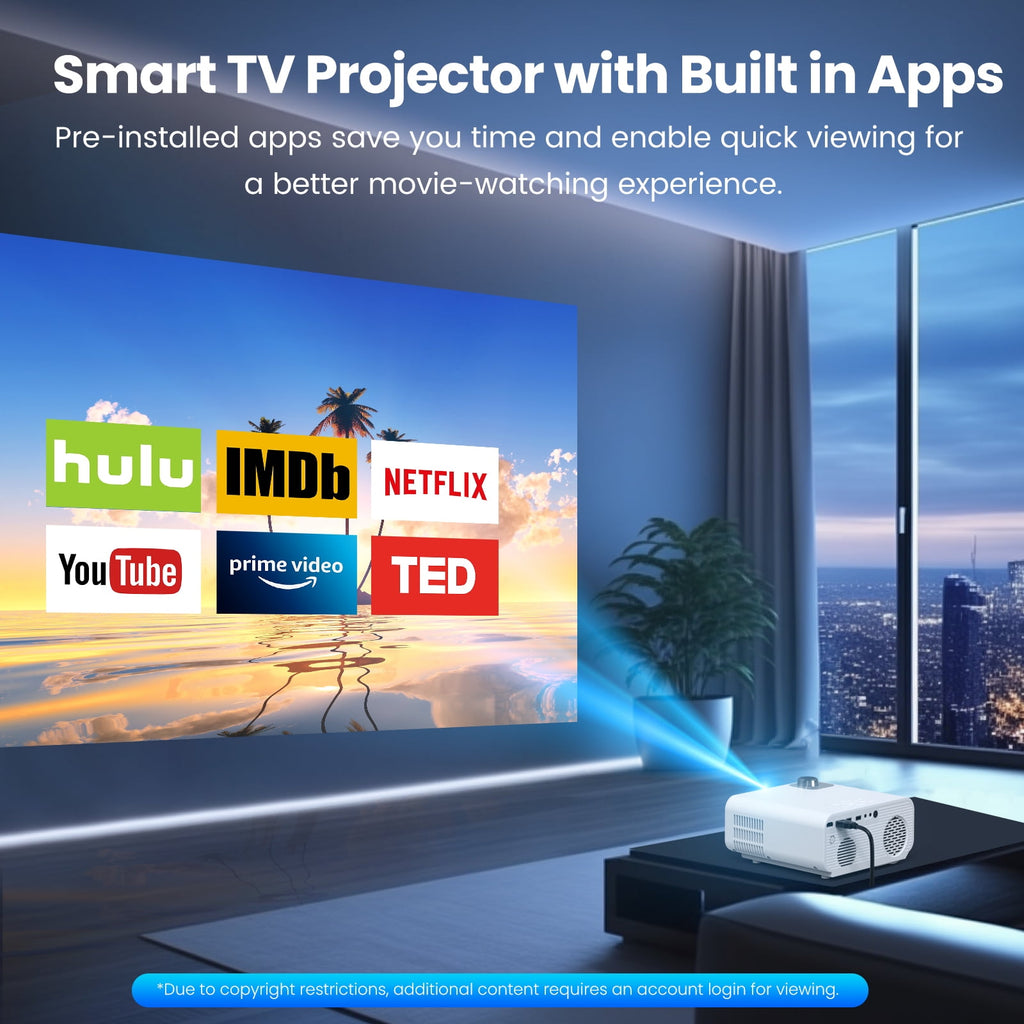 HAPPRUN 1500 ANSI Lumens Smart Projector Compatible with Netflix, 4K Decoding Movie Projector with WiFi & Bluetooth, Auto Focus & Keystone, Built-in Streaming Apps, Outdoor Projector for Home Theater