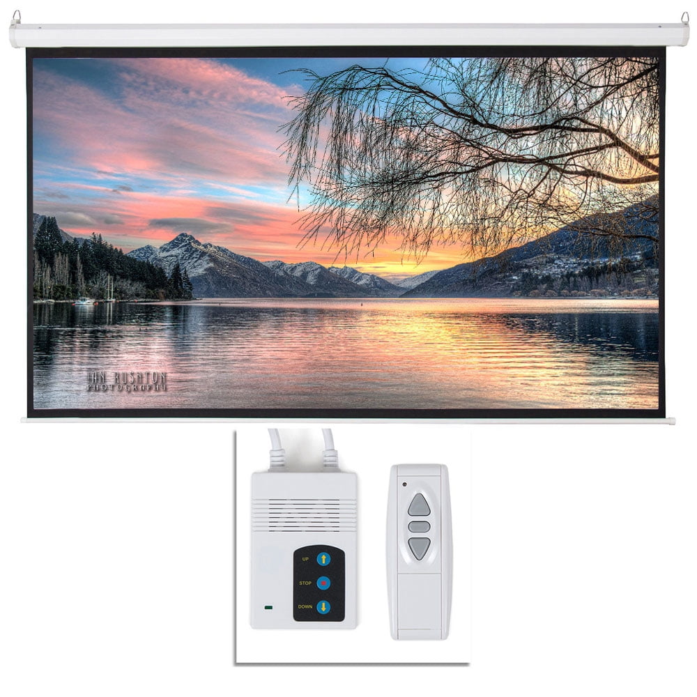 92 Inch Motorized Projector Screen 16:9 with Remote Control, 80x45 Inch Viewing Area Matte White, Wall Ceiling Mount for Home Theater
