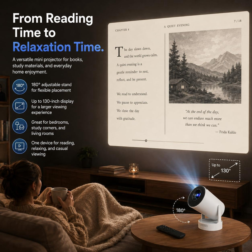 BookCast Projector, Book Cast Smart Projector, Immersive Wall-Sized Reading,Built-in Apps, 4K Support, 180° Rotating, Auto Keystone