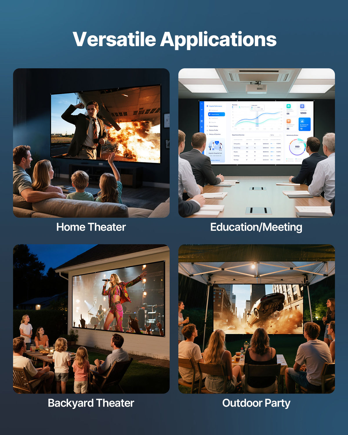 VEVOR Projector Screen, 120 inch 16:9 4K 1080 HD Projection Screen, Wall Mounted Projection Dispaly Projector with 8 Hooks and Double-Sided Tapes, Portable Moive Canvas for Family Home Office Theater