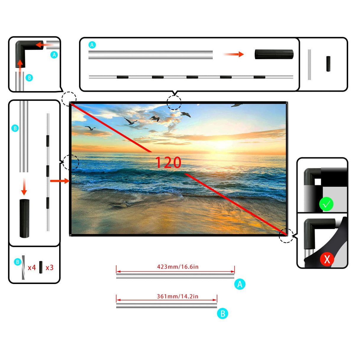 SKERELL 120 inch Fold Projector Screen,Protable Movies Screen for Outdoor Indoor