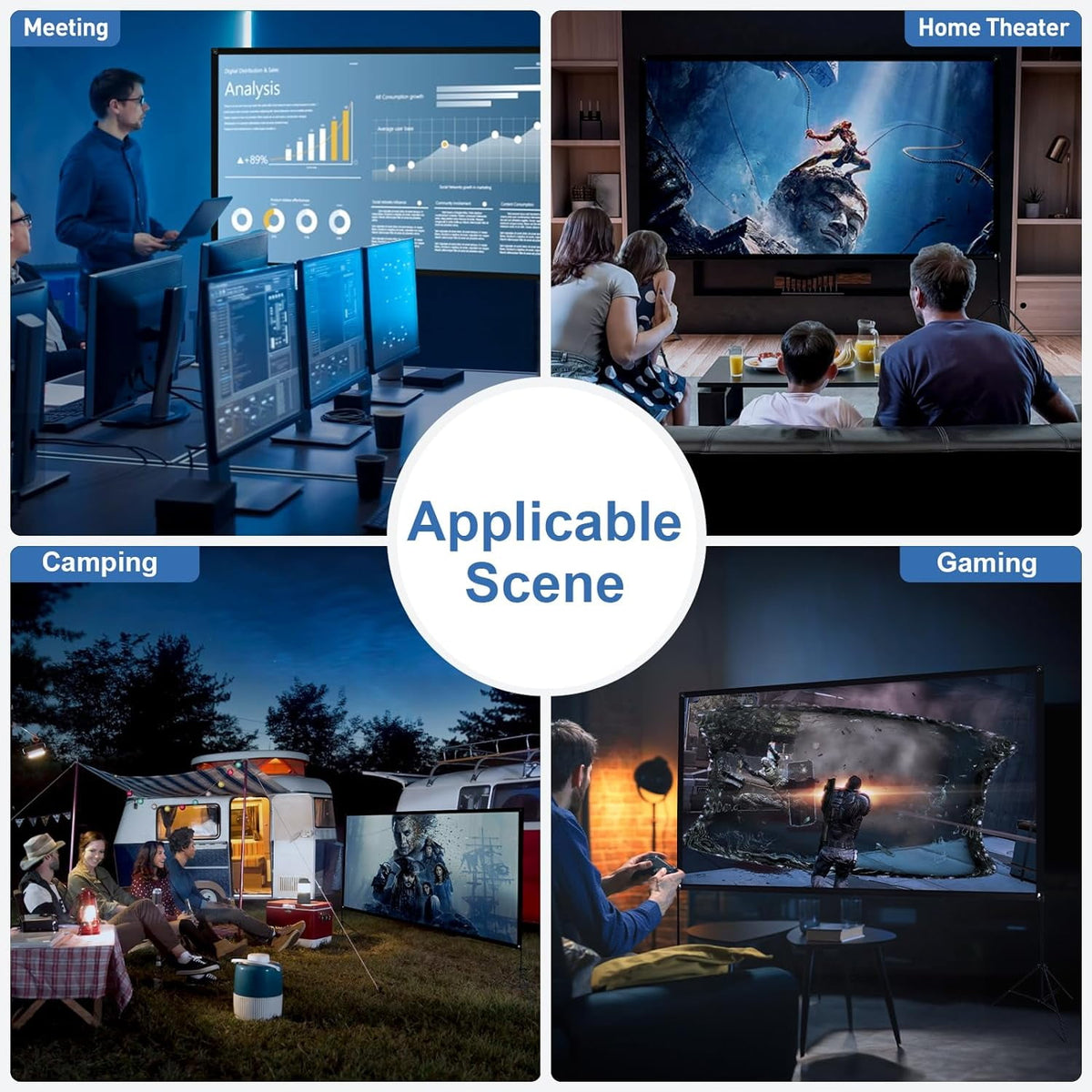 Outdoor Projector Screen with Stand, 100 inch 4K HD 16:9 Portable Movie Screen Wrinkle-Free Projection Screen with Carry Bag for Home Theater Movies Night