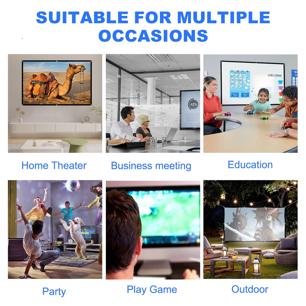 100 inch Outdoor Projector Screen,Foldable Washable Indoor Portable Projection Screen Projector 4K 16:9 HD Rear Front Movies Screen for Backyard Home Theater Office