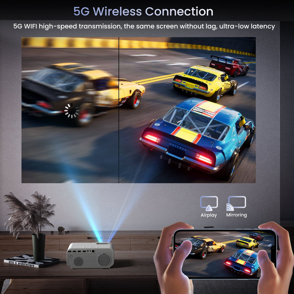 AUOSHI Mini Projector with WiFi and Bluetooth, Native 1080P Portable Projector 4K Supported, 15000 Lumens Movie Projector with Speaker, 50% Zoom, Keystone, Outdoor Projector for Home Theater, Camping