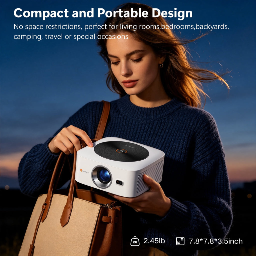 HAPPRUN 1500 ANSI Lumens Smart Projector Compatible with Netflix, 4K Decoding Movie Projector with WiFi & Bluetooth, Auto Focus & Keystone, Built-in Streaming Apps, Outdoor Projector for Home Theater