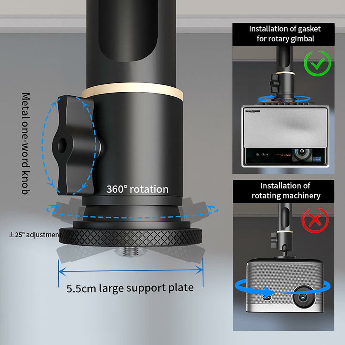 Yinzam Heavy Duty Projector Ceiling Mount Bracket, Hidden Adapter Design, 15 KG Loading Ability, Adjustable Height