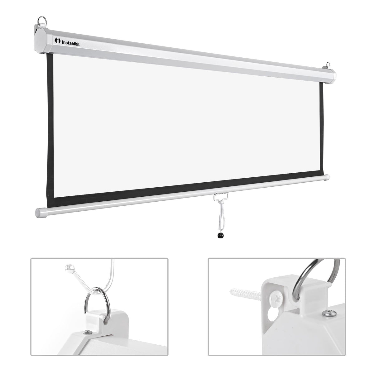 InstaHibit 92" Motorized Projection Screen with Remote Control 16:9 4K 3D HD Electric Projector Screen Wall Mounted Indoor Outdoor Movie Night