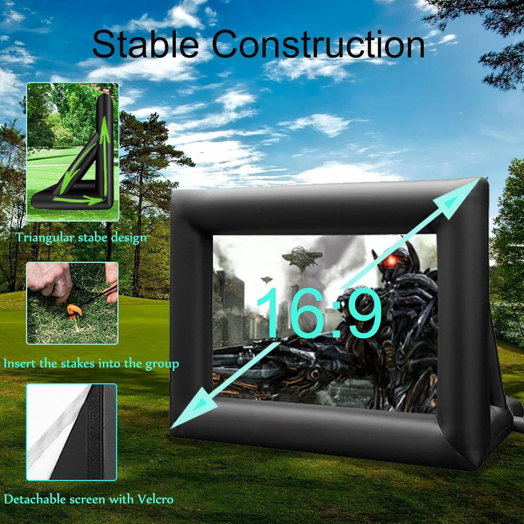 XHYHWYD 20ft Outdoor Free Standing Inflatable Projector Screen, 240 in with Air Blower, Black, 20FT-Dwarf foot, New