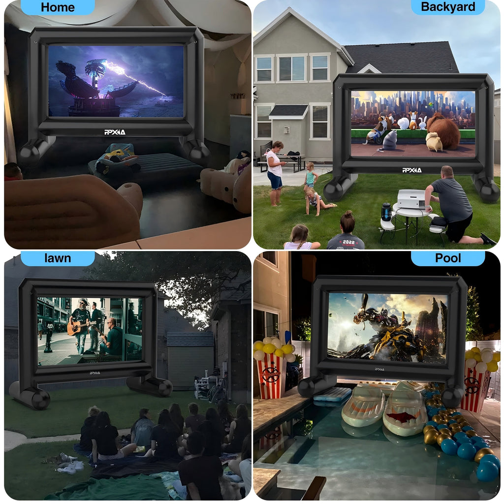 PPXIA 25FT Inflatable Projector Screen, Blowup Screen with Air Blower, Front/Rear Projection for Outdoors