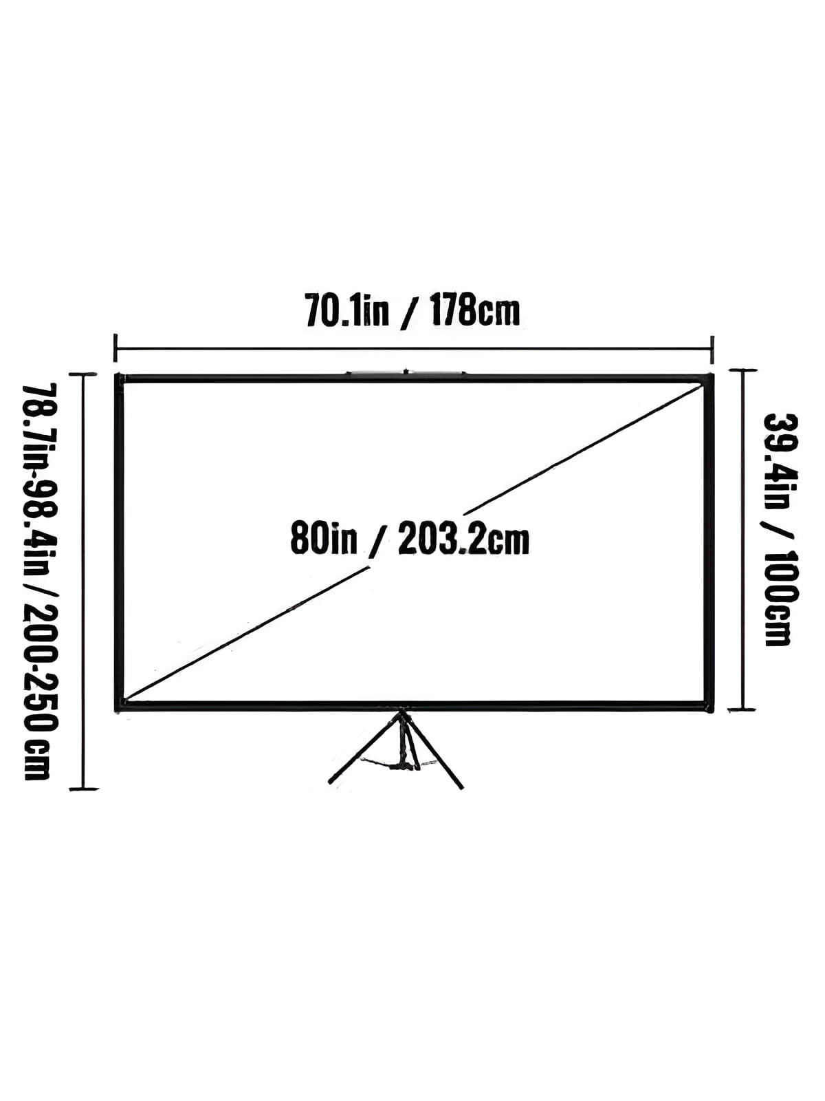 VEVOR Tripod Projector Screen with Stand 70 inch 4K HD 16:9 Home Cinema Portable