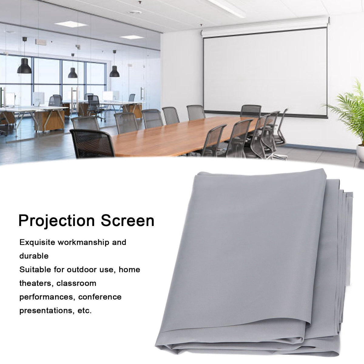 60 Inch 16:9 Portable Polyester Projector Screen with Hook and Loop Straps for Indoor Outdoor Home Theater 60in Theaters Conference Presentations
