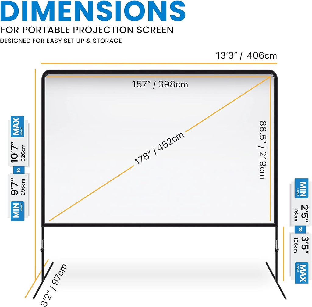 Khomo Gear Stand 180" Projector Screen with Stand & Carry Bag, White