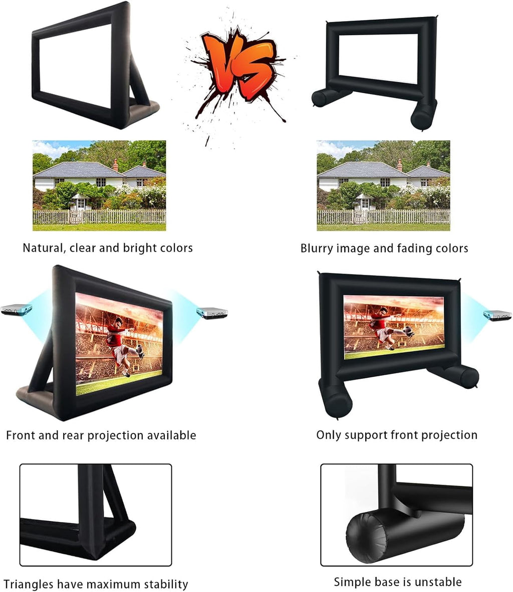 XHYHWYD 20ft Outdoor Free Standing Inflatable Projector Screen, 240 in with Air Blower, Black, 20FT-Dwarf foot, New