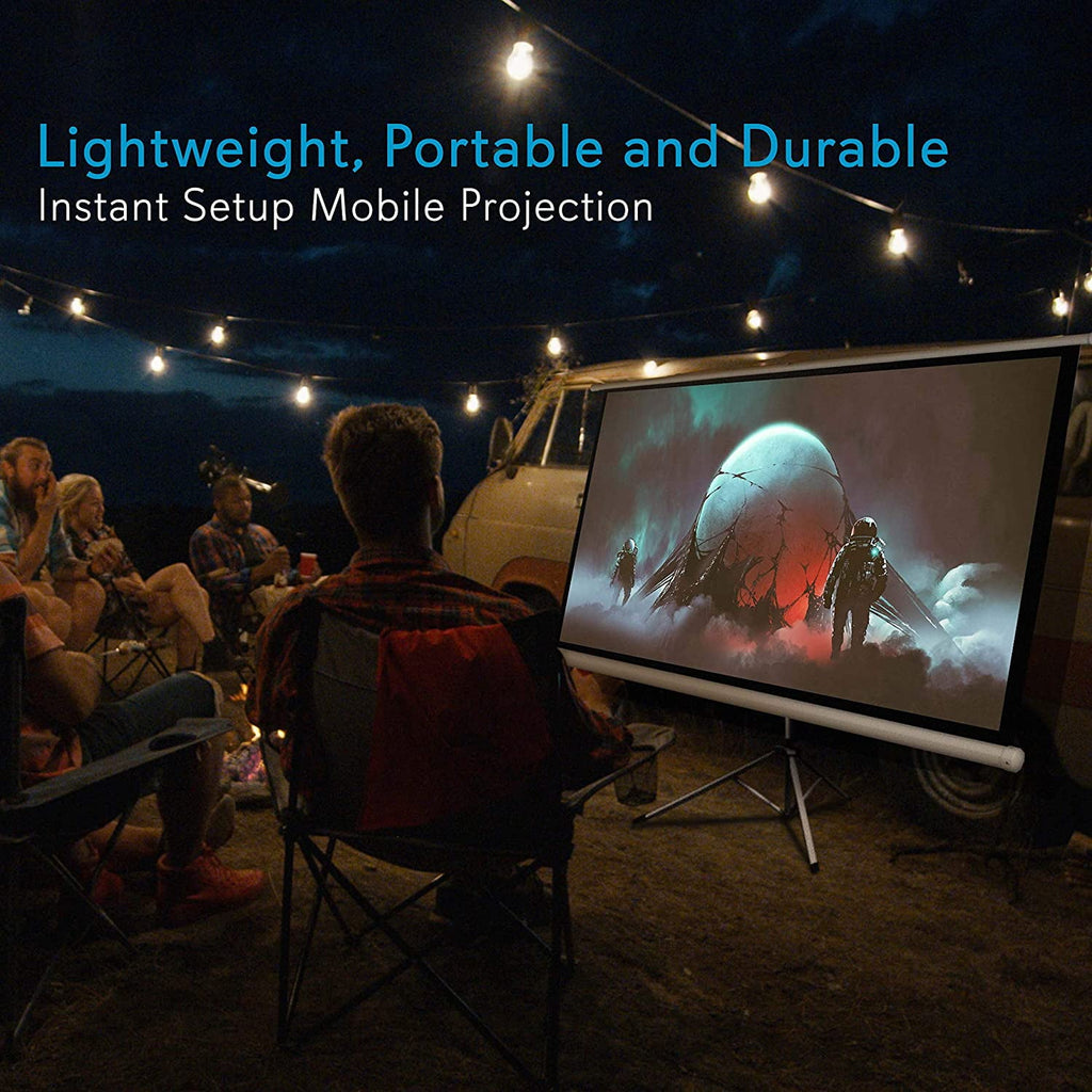 Pyle Portable Projector Screen Tripod Stand - Mobile Projection Screen, & Easy Pull Assemble System