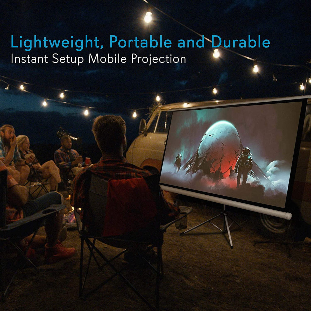 Pyle Portable Projector Screen Tripod Stand - Mobile Projection Screen, & Easy Pull Assemble System