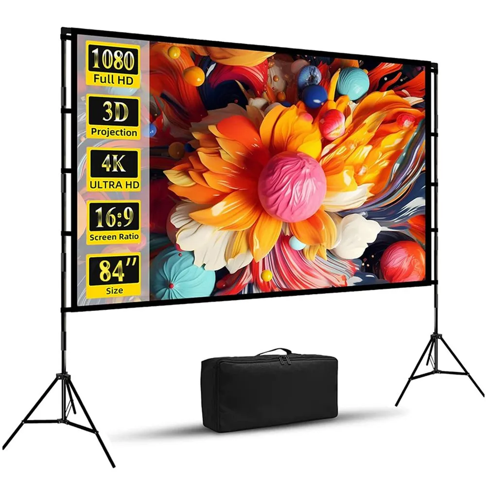 GAINVANE 120 inch Projector Screen with Stand,16:9 HD 4K Indoor Outdoor, Free Standing, Foldable Portable Projection Movie Screens