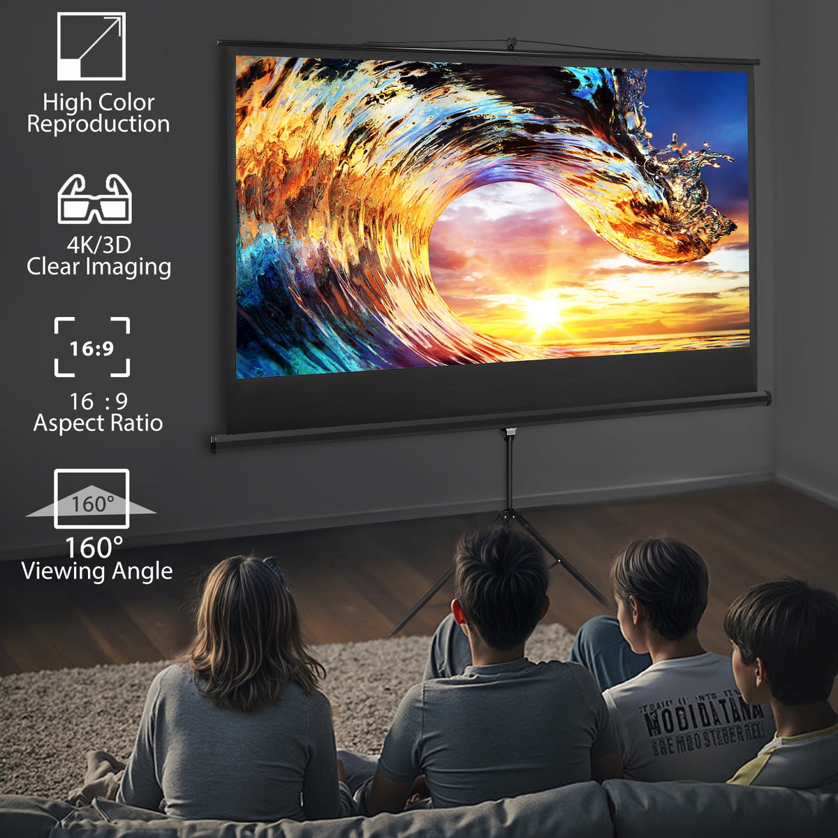 ZENY 84 Inch Projector Screen with Stand 16:9 HD Portable Outdoor Movie Screen Height Adjustable Tripod Projection Screen with Carry Bag