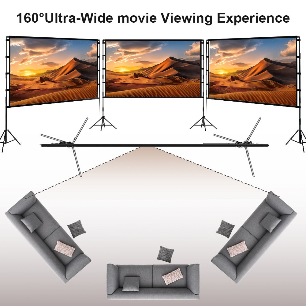 Projector Screen with Stand, WEIJIEMING 100 inch Foldable and Portable Projection Screen 16:9 4K HD Rear Front Wrinkle-Free Movie Screen with Carry Bag for Indoor Outdoor Home Theater Backyard Cinema
