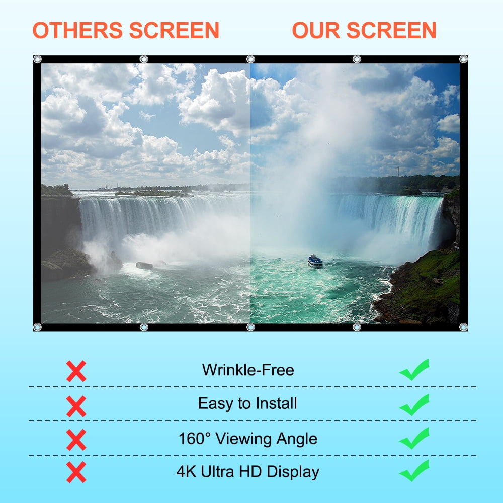 GAINVANE Projector Screen 100 inch 16:9 Outside Projector Screen Portable Outdoor Indoor Wrinkle-Free 4K HD Wall-Mounted Backyard Movie Night Camping Office Presentation