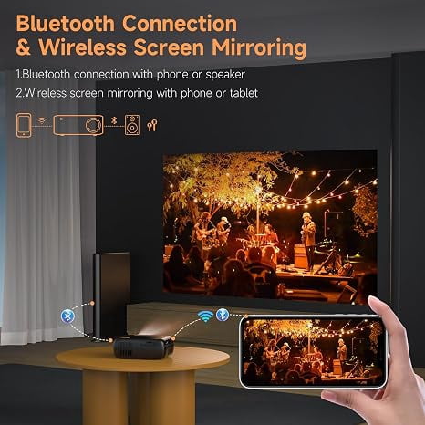 Vamvo Portable Projector with WiFi, 1080P Mini Movie Projector with 200 in Display, HDMI and USB, Built-in Speaker for Phone, Laptop, TV Stick and Game Console