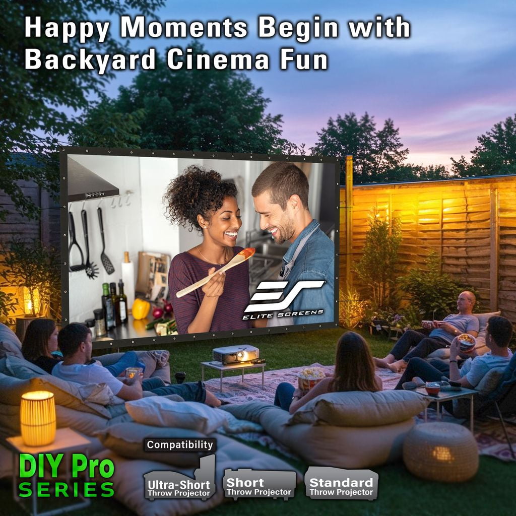 Elite Screens DIY Pro Series, 220" Diagonal, 16:9, Matte White Front Projection Material, Metal Grommets, Ropes,