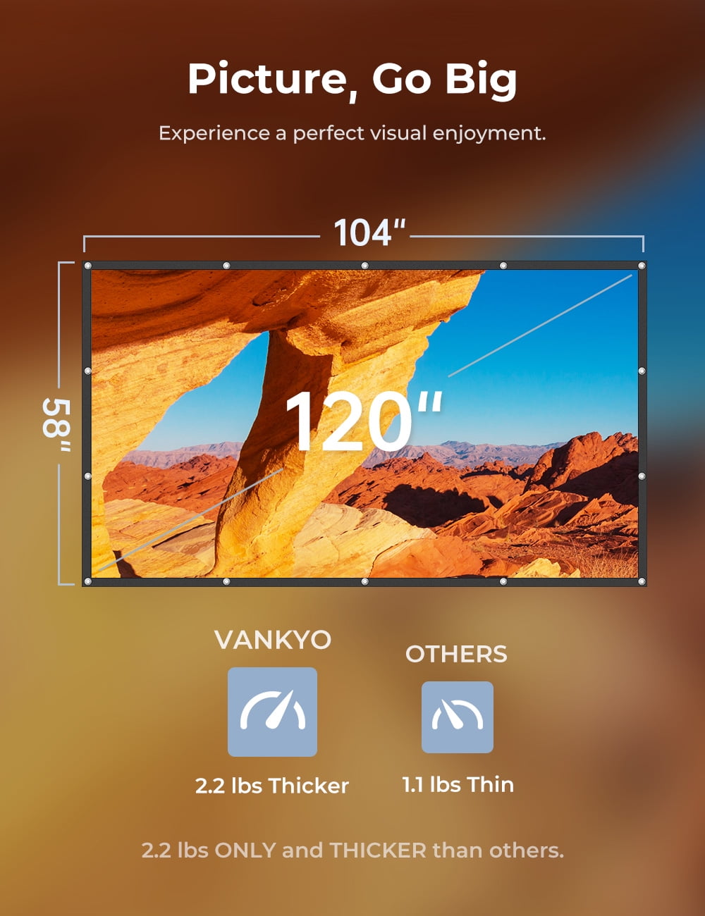 VANKYO Projector Screen 120 inches 16:9 Portable Indoor Outdoor Projection