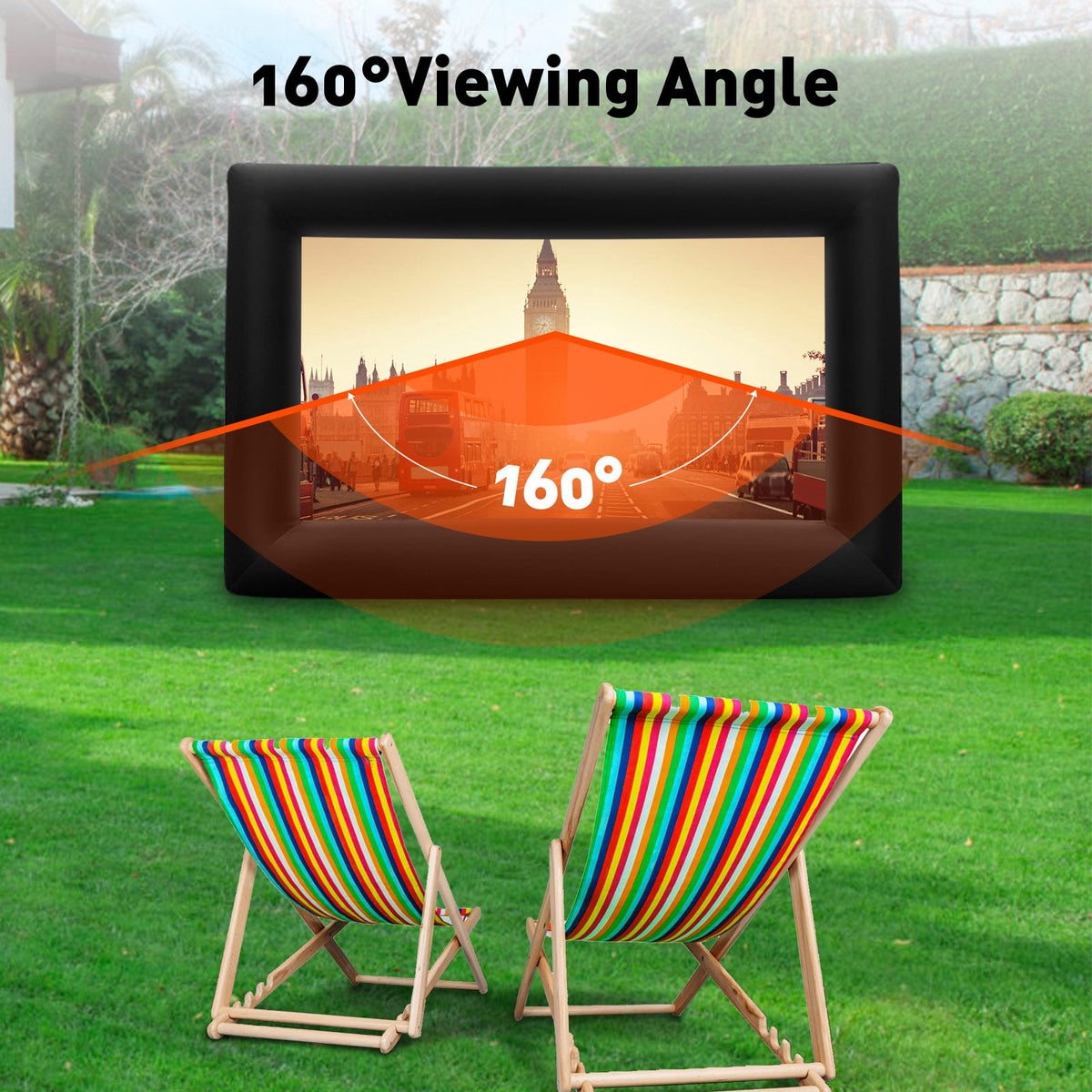 33ft Inflatable Movie Screen Outdoor Projector Screen with Air Blower, Front/Rear Projection, Easy Set Up Blow Up Screen for Backyard Movie Night, Theme Parties, Celebrations