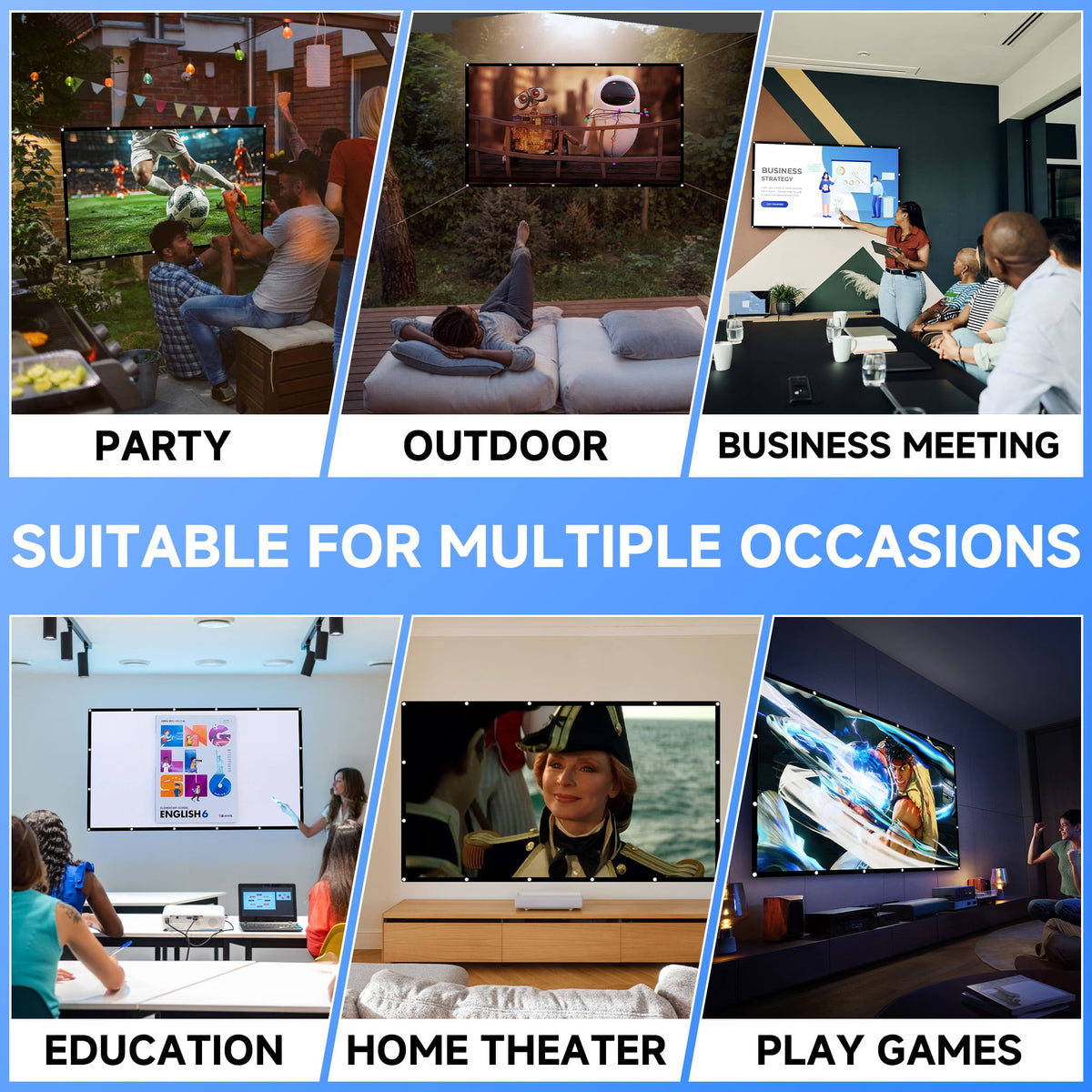 SCREENMAX Projector Screen 120 inch, 16:9 4K HD Movie Portable Projector Screen Indoor Outdoor Projection Screen Wrinkle-Free Foldable Movie Screen for Backyard