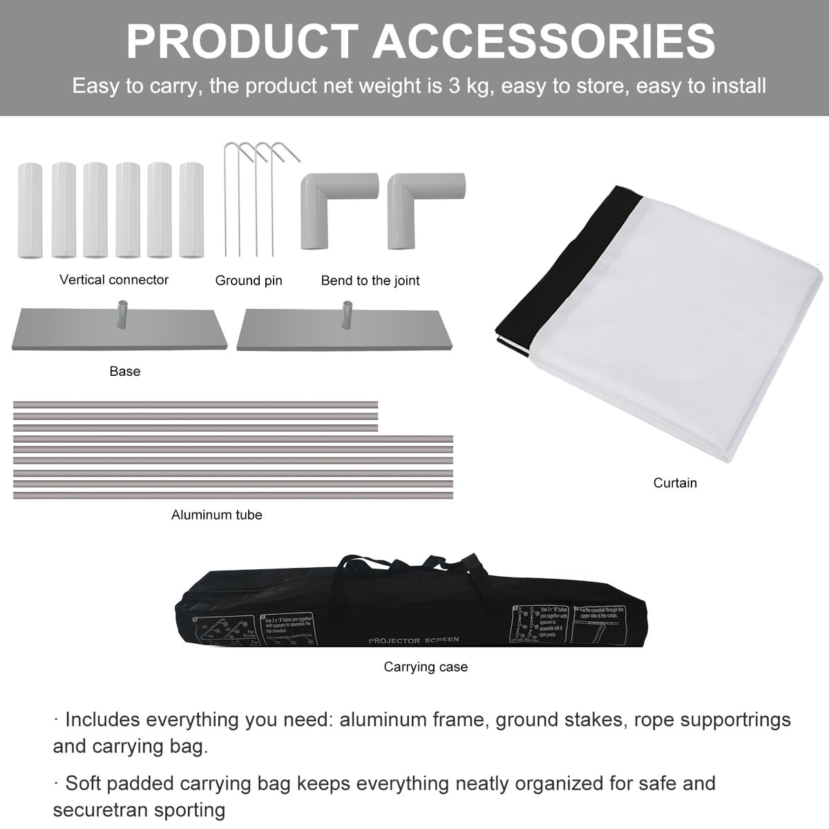 SKERELL Deal for 100 inch Portable Projector Screen with Stand,4K 16:9 Outdoor Movie Screen with Carry Bag