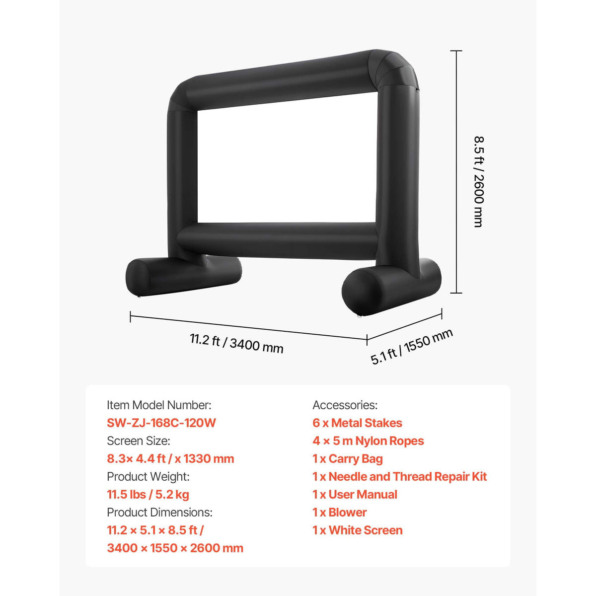 KFFKFF Inflatable Movie Screen, 14 ft Outdoor Projection Screen with Storage Bag, Dual-Sided Viewing, Quick Setup, Perfect for Backyard Movie Nights and Events