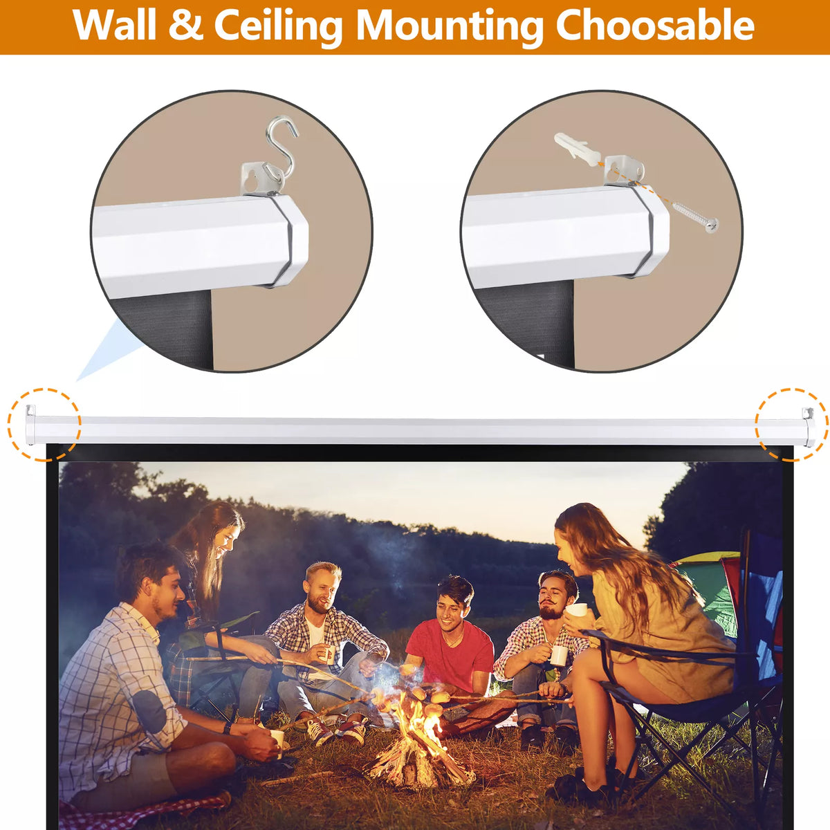 SuperDeal Projector Screen 72 inch 4:3 HD PVC Manual Projection Screen Home Theater Office White